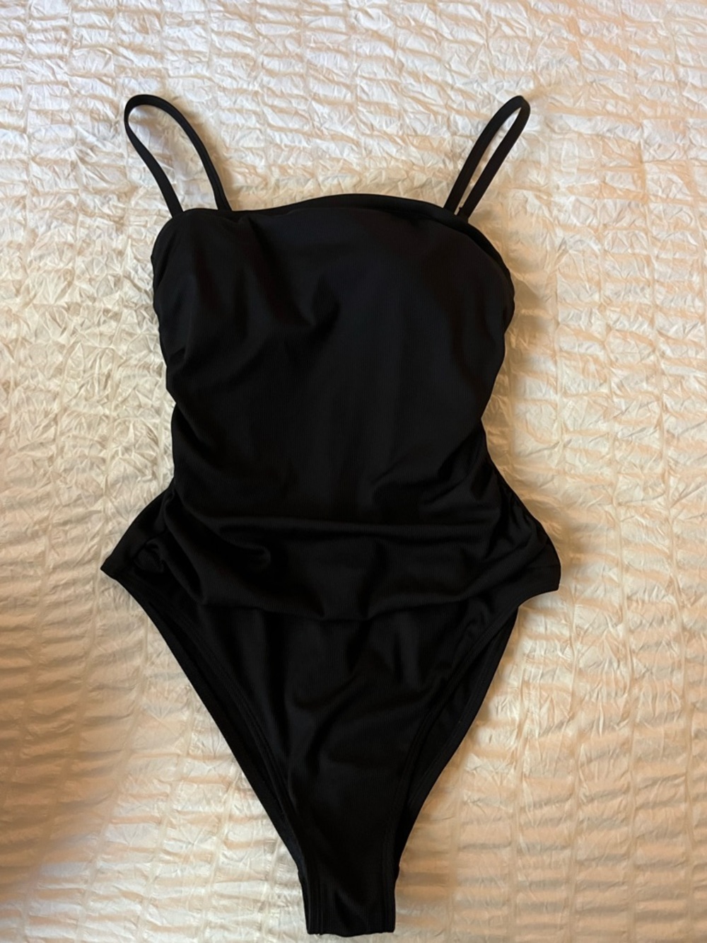 Shade & Shore Black Ribbed One Piece w/ Removable Straps